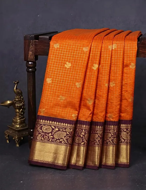 Title:__Banarasi_Soft_Silk_Check_Design_Saree_–_Contrast_Border