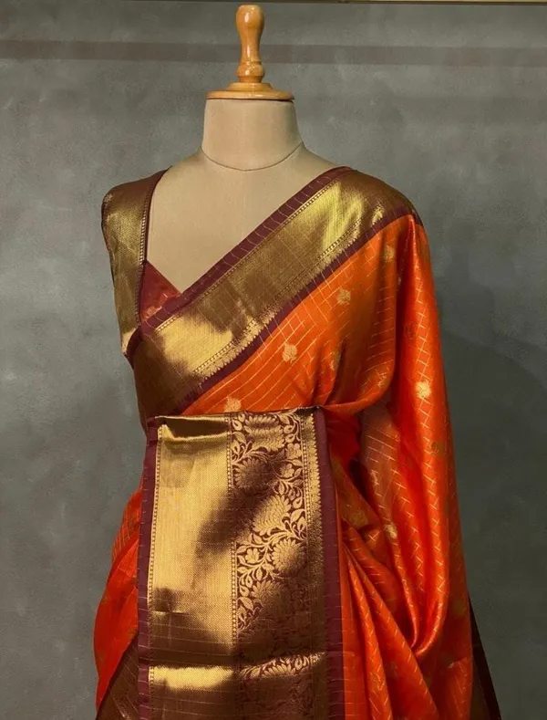 Title:__Banarasi_Soft_Silk_Check_Design_Saree_–_Contrast_Border