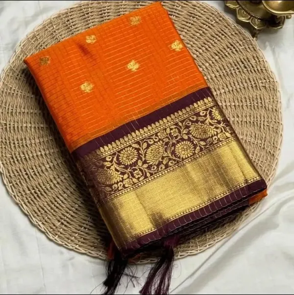 Title:__Banarasi_Soft_Silk_Check_Design_Saree_–_Contrast_Border