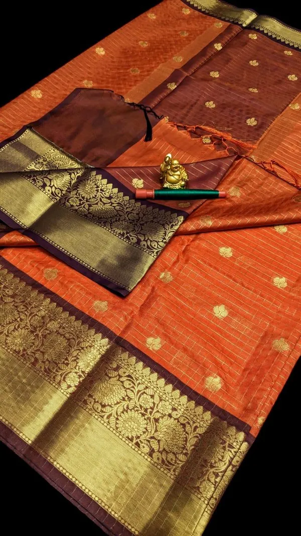Title:__Banarasi_Soft_Silk_Check_Design_Saree_–_Contrast_Border