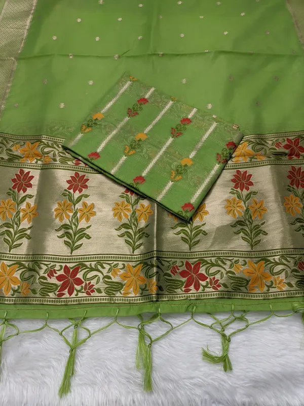 Pista_Green_Banarasi_Jamdani_Tilfi_Meena_Suit_Set_–_Handwoven_Cotton_Silk_with_Floral_Border_Dupatta