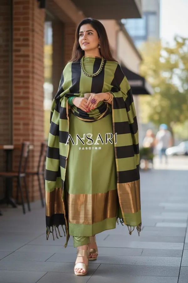 Pista_Green_&_Black_Stripe_Banarasi_Cotton_Silk_Suit_Set_with_Zari_Daman