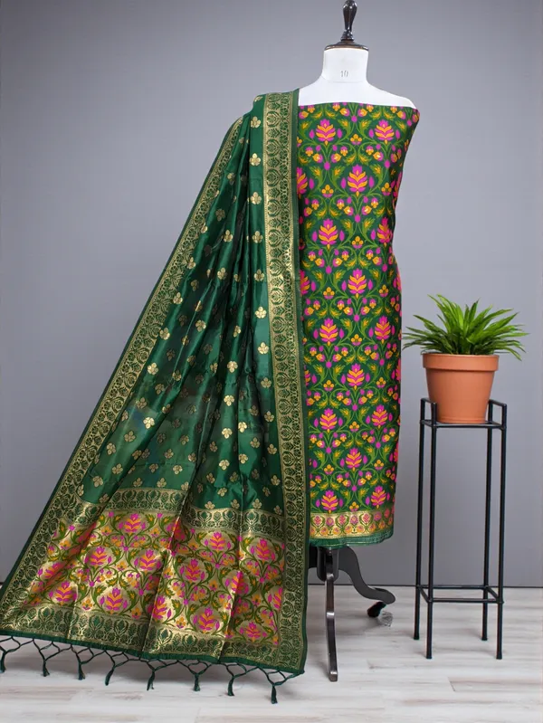 Bottle_Green_banarasi_Tilfi_Silk_zari_Suit_–_Traditional_Meena_Weaving_Elegance