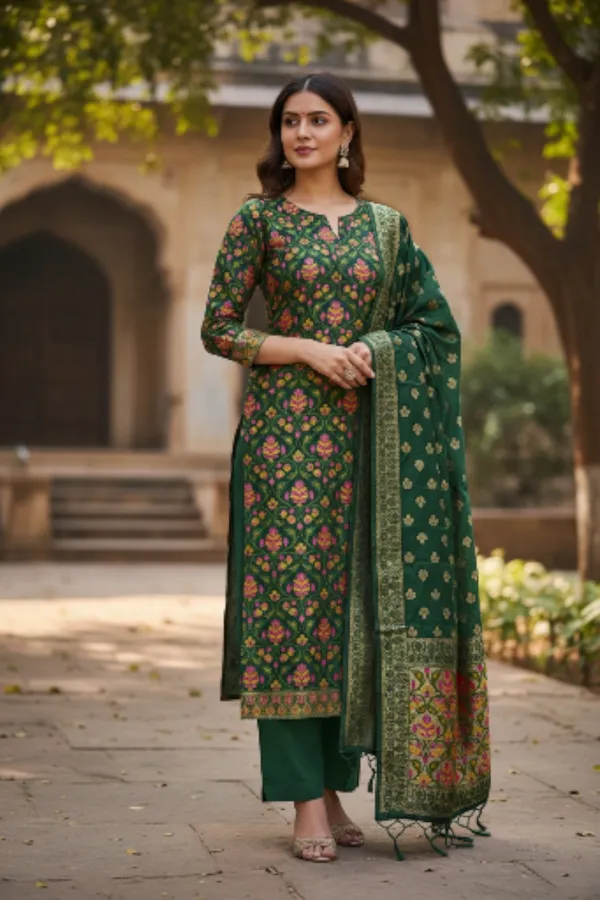Bottle_Green_banarasi_Tilfi_Silk_zari_Suit_–_Traditional_Meena_Weaving_Elegance