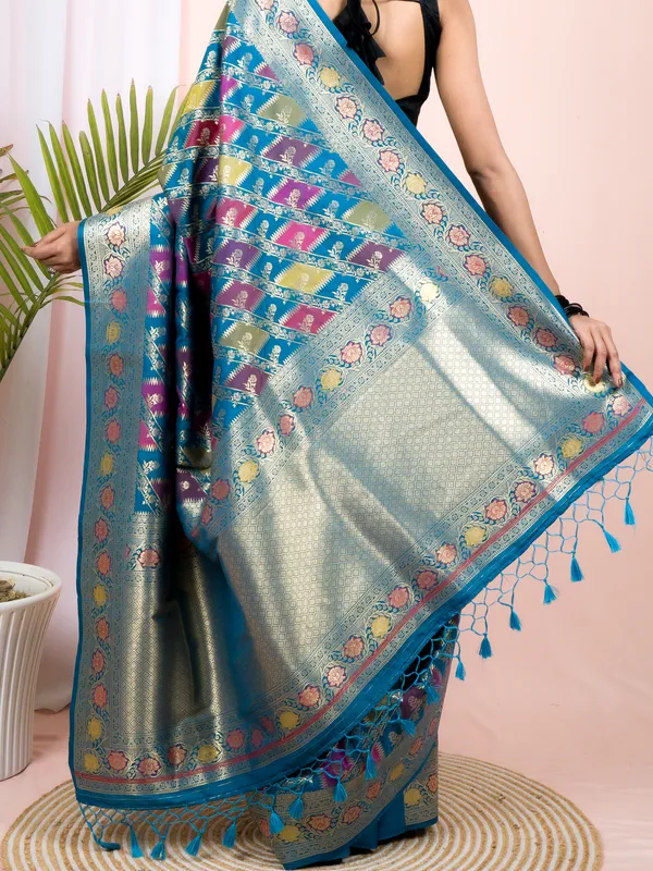Rama_Green_Semi_Katan_Rangkard_Silk_Saree_With_Silver_Zari_&_Meenakari_Work_–_Festive_Wear