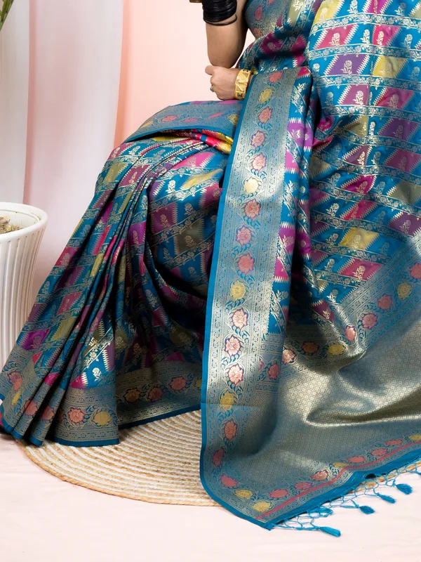 Rama_Green_Semi_Katan_Rangkard_Silk_Saree_With_Silver_Zari_&_Meenakari_Work_–_Festive_Wear