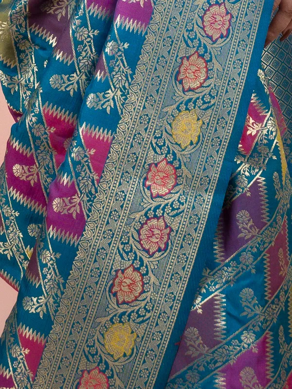 Rama_Green_Semi_Katan_Rangkard_Silk_Saree_With_Silver_Zari_&_Meenakari_Work_–_Festive_Wear