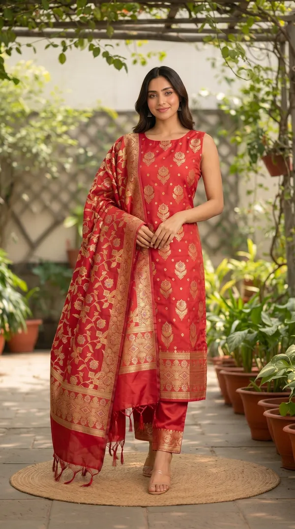Red_Soft_Katan_Banarasi_Silk_Tilfi_Meena_Zari_Woven_Unstitched_Suit_Set_for_Women