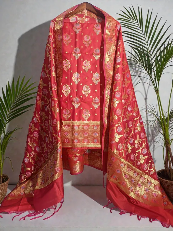 Red_Soft_Katan_Banarasi_Silk_Tilfi_Meena_Zari_Woven_Unstitched_Suit_Set_for_Women