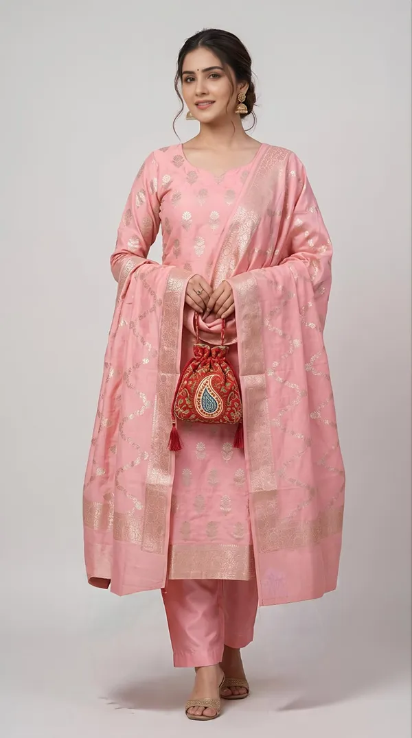 Banarasi_pure_Cotton_Suit_Set_–_Pastel_Peach