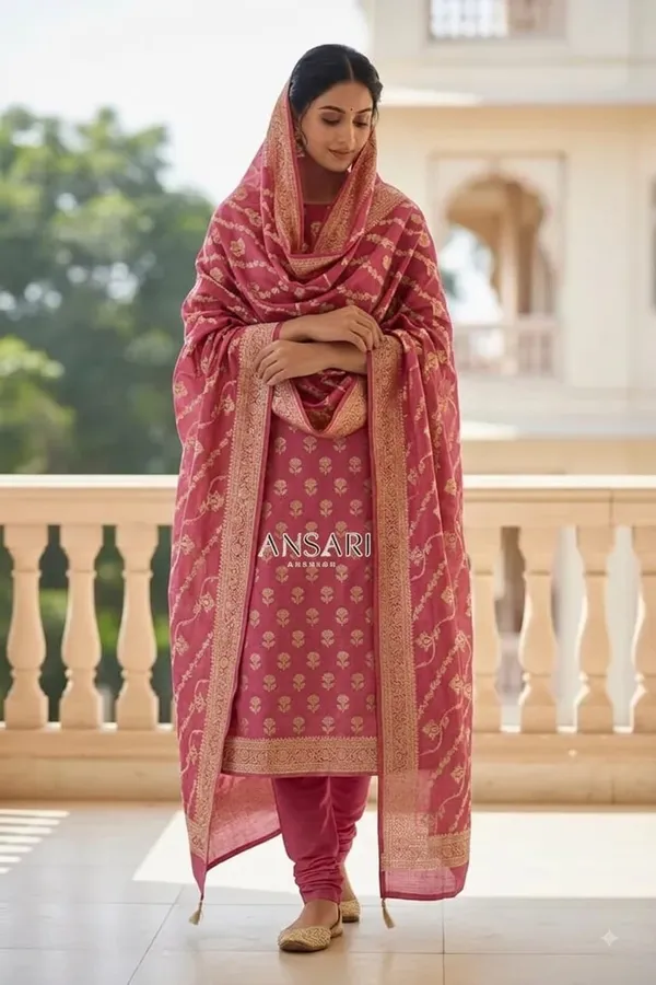 Title:__Banarasi_pure_Cotton_Suit_Set_–_maheroon