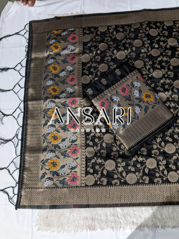 Black_banarasi_cotton_Suit_With_gold_Zari_Buti_for_Women