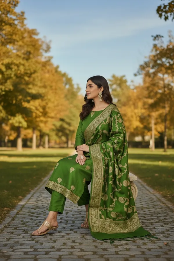 Mehendi_color_Banarasi_Silk_Zari_Suit_Set