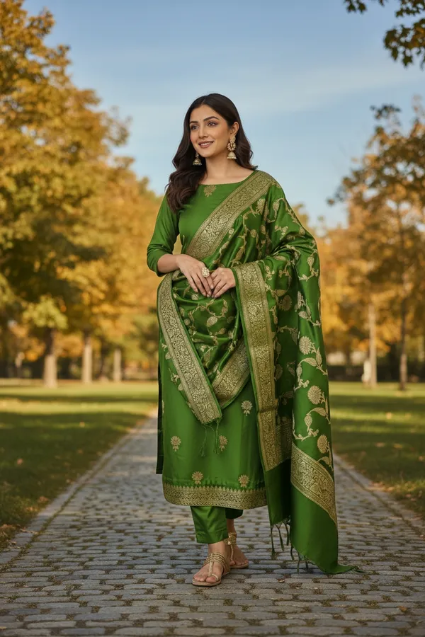 Mehendi_color_Banarasi_Silk_Zari_Suit_Set