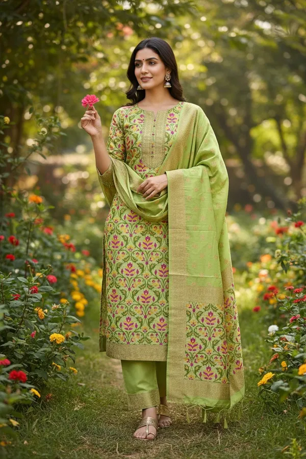 Pista_Green_Banarasi_Tilfi_silk_zari_Suit_with_Meena_Weaving_–_Premium_Unstitched_3-Piece_Set