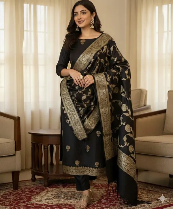 Black_Banarasi_Silk_Zari_Suit_Set