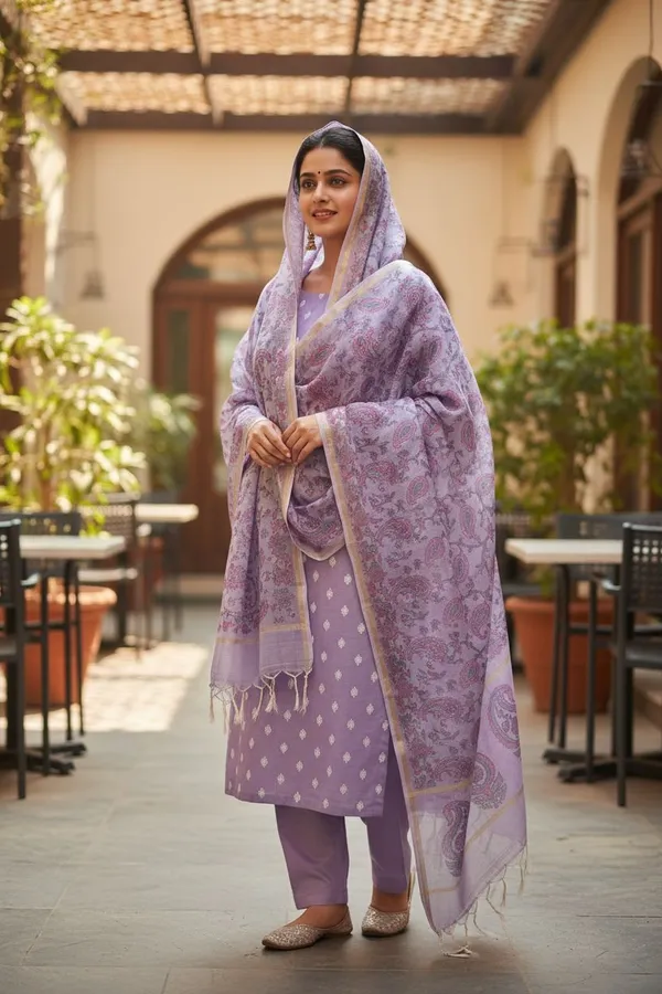 Banarasi_Suits_–_Chanderi_Buti_with_Tie-Dye_Dupatta_–_Lavender
