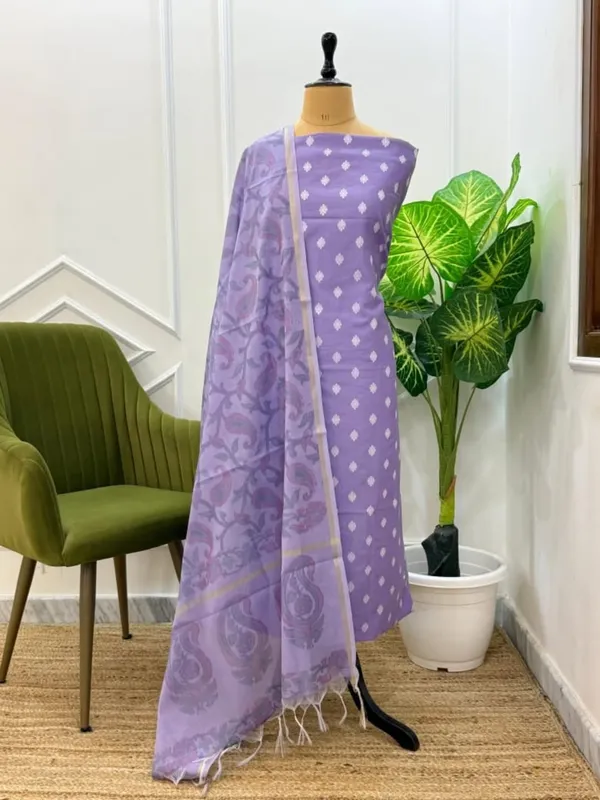 Banarasi_Suits_–_Chanderi_Buti_with_Tie-Dye_Dupatta_–_Lavender