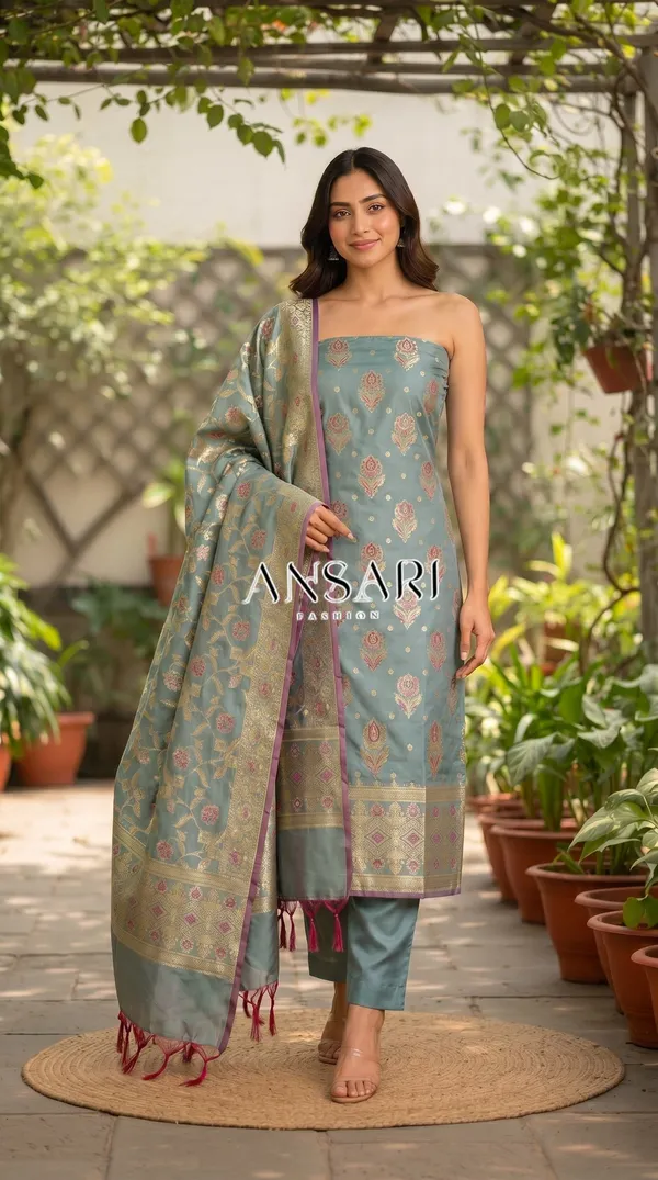 Light_Grey_Soft_Katan_Banarasi_Silk_Tilfi_Meena_Zari_Woven_Unstitched_Suit_Set_for_Women