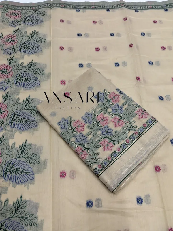 Banarasi_Jamdani_Cotton_Suit_–_Tussar_Beige_Floral_Border