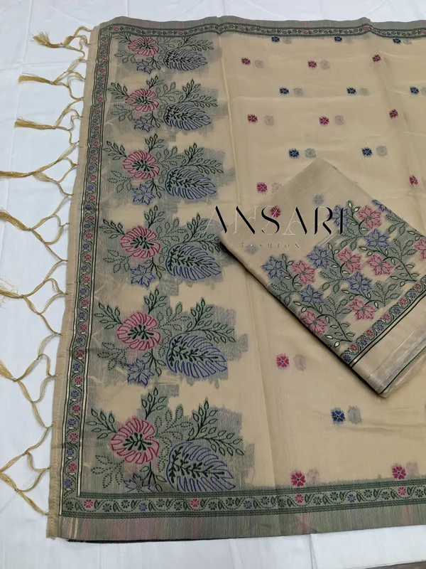 Banarasi_Jamdani_Cotton_Suit_–_Tussar_Beige_Floral_Border