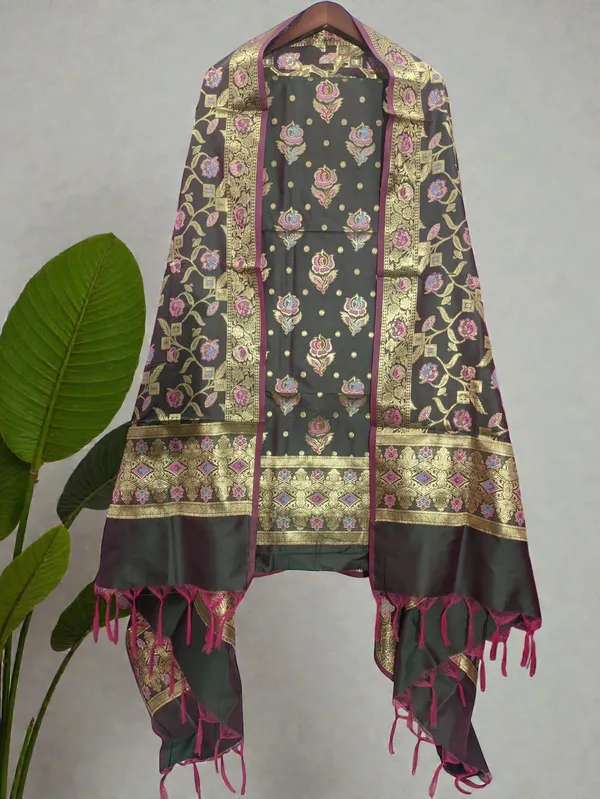 Mehndi_Soft_Katan_Banarasi_Silk_Tilfi_Meena_Zari_Woven_Unstitched_Suit_Set_for_Women