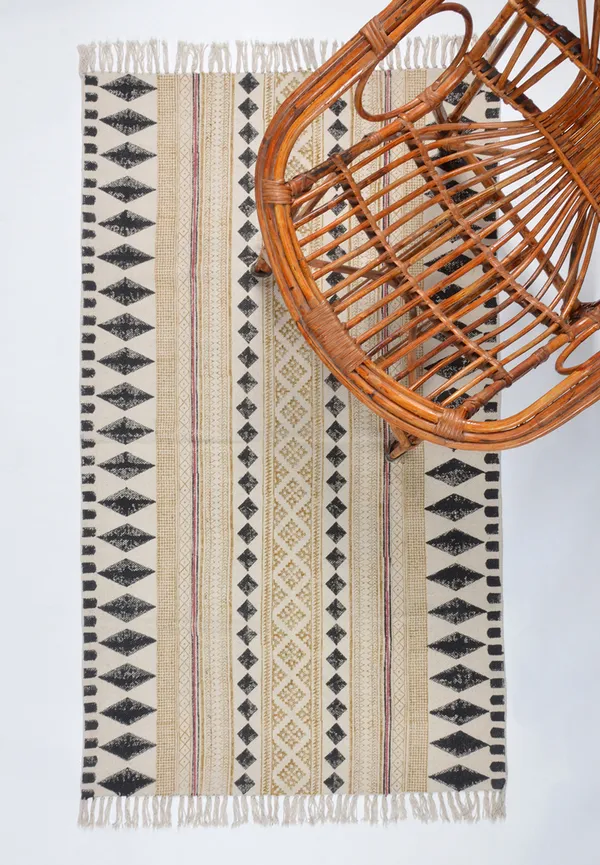 Yellow_And_Black_Cotton_Hand_Block_Printed_Rug
