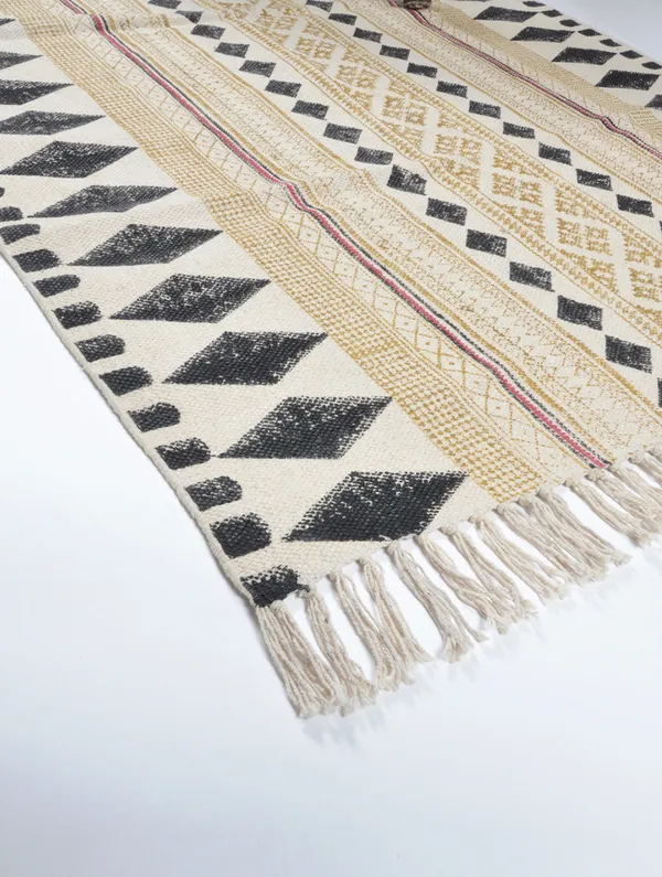 Yellow_And_Black_Cotton_Hand_Block_Printed_Rug