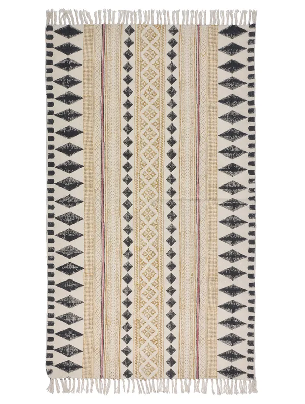 Yellow_And_Black_Cotton_Hand_Block_Printed_Rug
