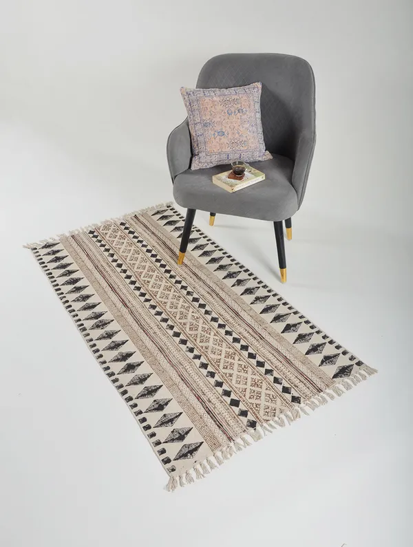 Yellow_And_Black_Cotton_Hand_Block_Printed_Rug
