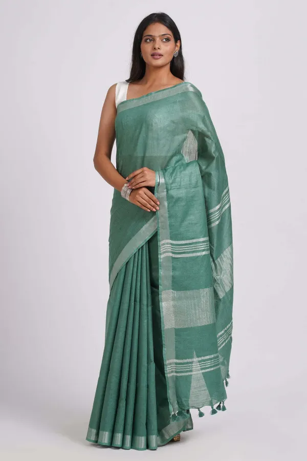 Sea_Green_Bhagalpuri_Cotton_Linen_Saree_For_Women
