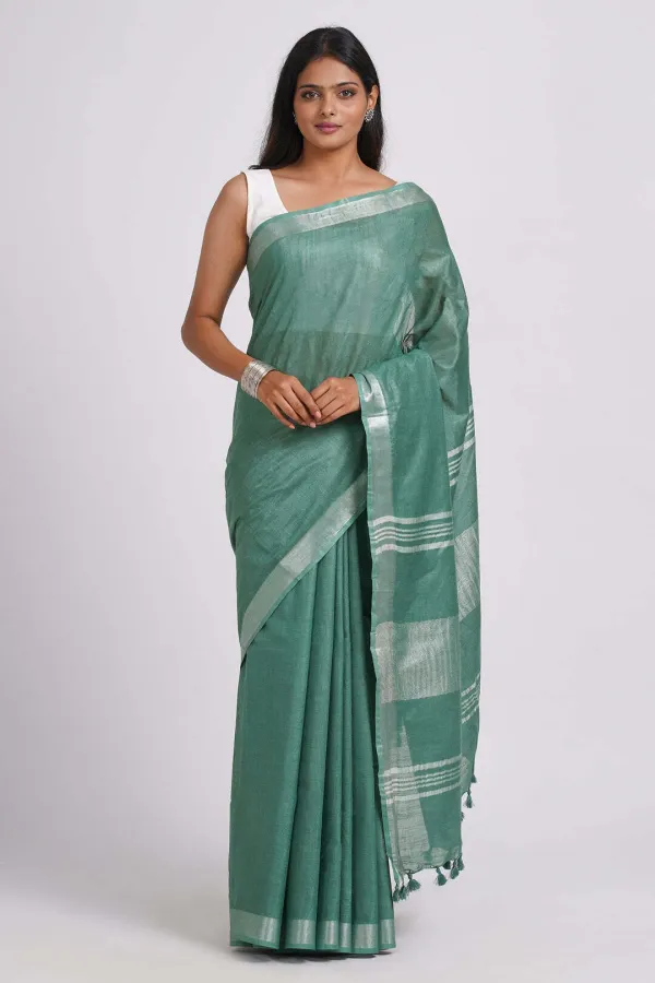 Sea_Green_Bhagalpuri_Cotton_Linen_Saree_For_Women