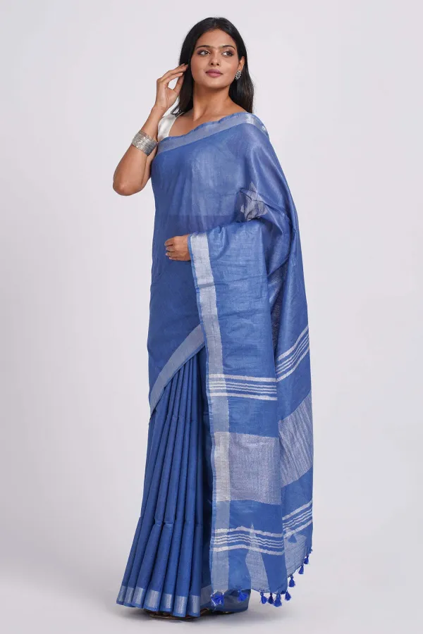 Blue_Bhagalpuri_Cotton_Linen_Saree_For_Women