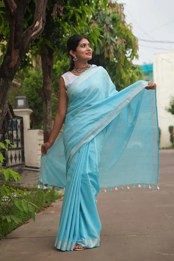Sky_Blue_Bhagalpuri_Cotton_Linen_Saree_For_Women
