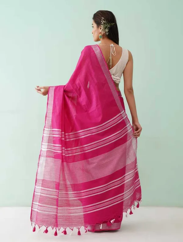 Hot_Pink_Bhagalpuri_Cotton_Linen_Saree_For_Women