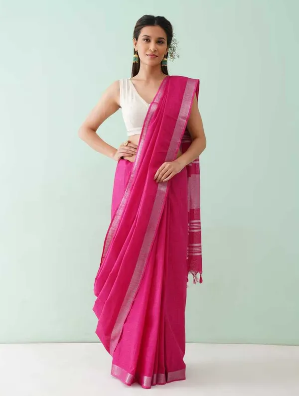 Hot_Pink_Bhagalpuri_Cotton_Linen_Saree_For_Women