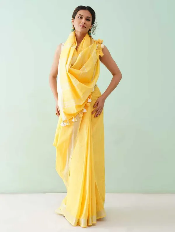 Yellow_Bhagalpuri_Cotton_Linen_Saree_For_Women