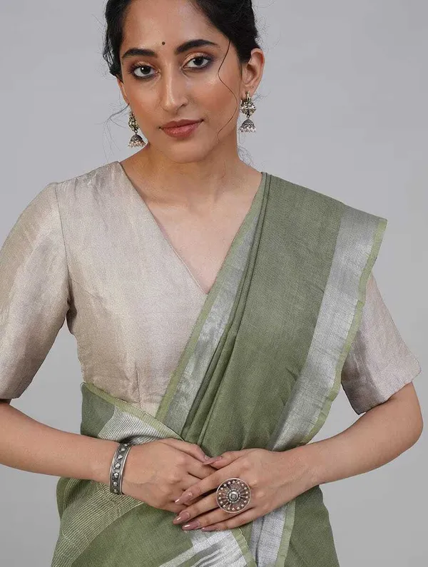 Olive_Green_Bhagalpuri_Cotton_Linen_Saree_For_Women
