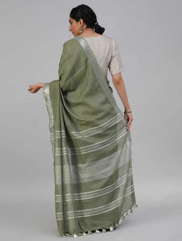 Olive_Green_Bhagalpuri_Cotton_Linen_Saree_For_Women