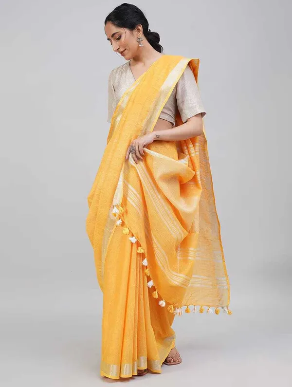 Yellow_Bhagalpuri_Cotton_Linen_Saree_For_Women