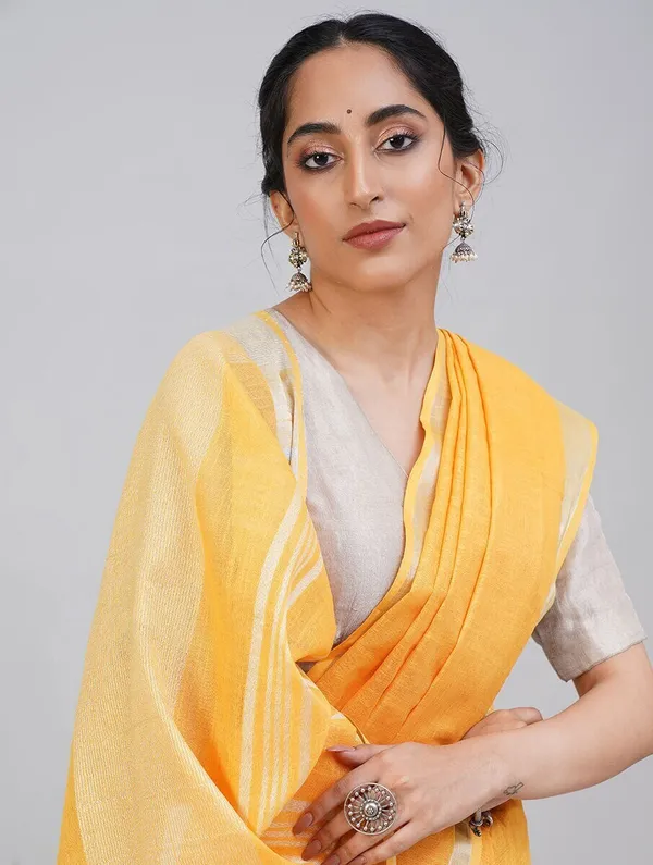 Yellow_Bhagalpuri_Cotton_Linen_Saree_For_Women