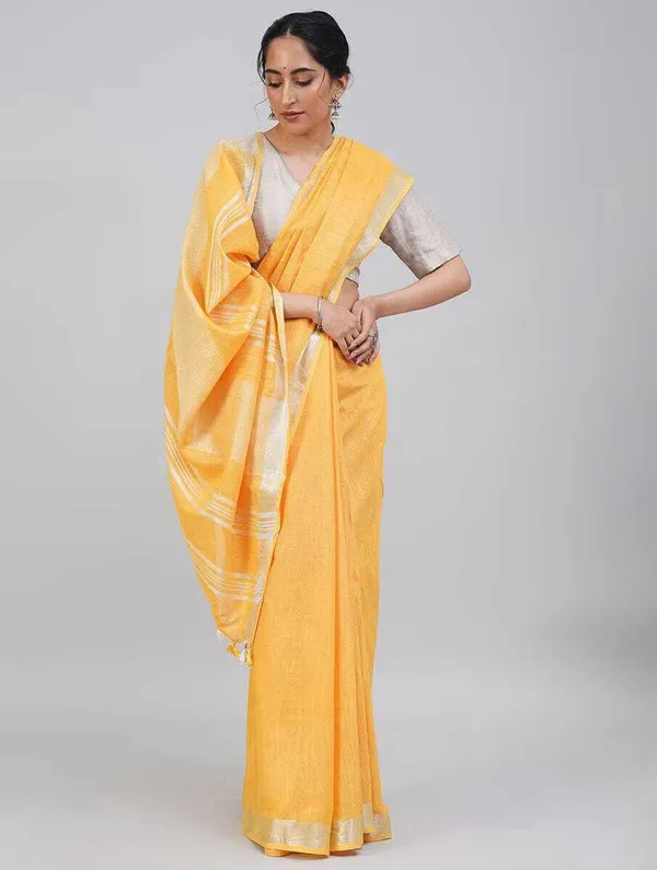 Yellow_Bhagalpuri_Cotton_Linen_Saree_For_Women