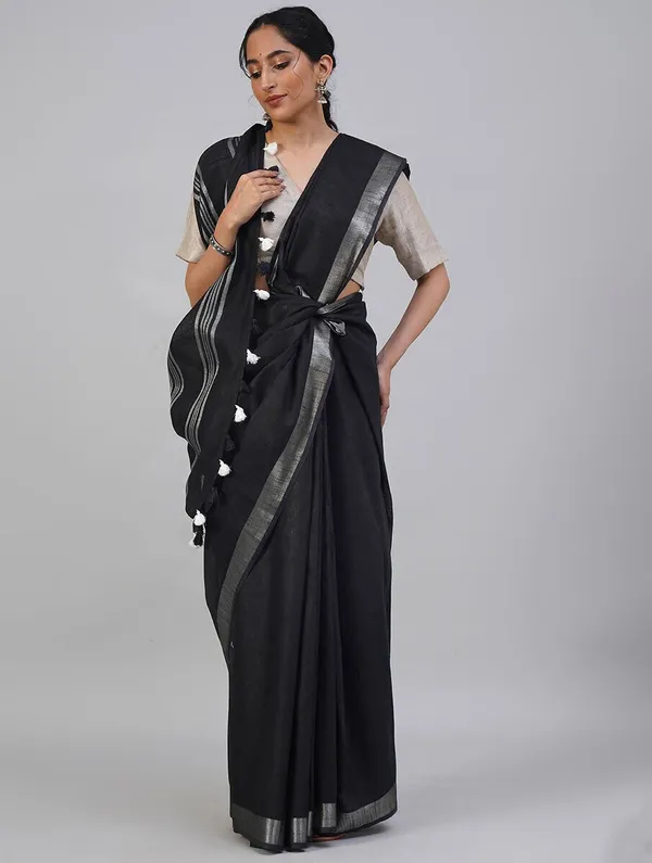 Black_Bhagalpuri_Cotton_Linen_Saree_For_Women