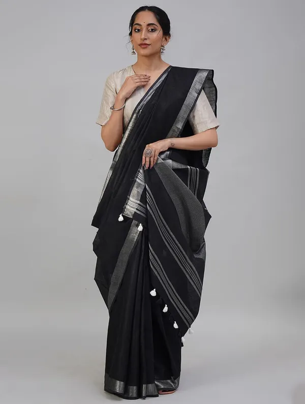 Black_Bhagalpuri_Cotton_Linen_Saree_For_Women