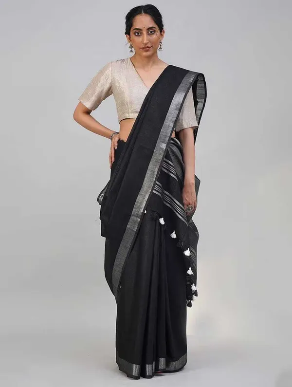 Black_Bhagalpuri_Cotton_Linen_Saree_For_Women