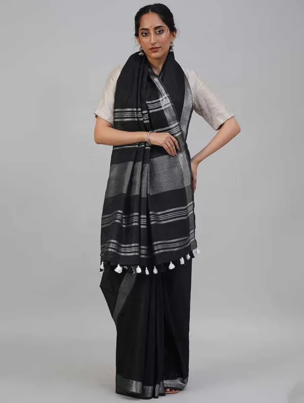 Black_Bhagalpuri_Cotton_Linen_Saree_For_Women