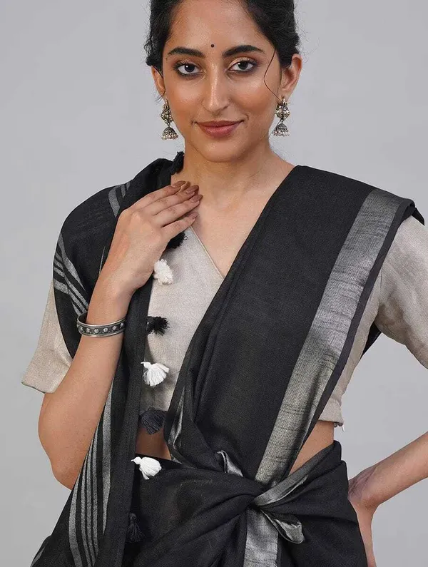 Black_Bhagalpuri_Cotton_Linen_Saree_For_Women