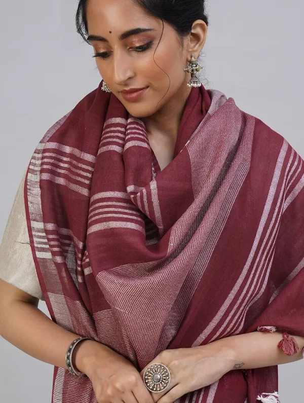 Maroon_Bhagalpuri_Cotton_Linen_Saree_For_Women
