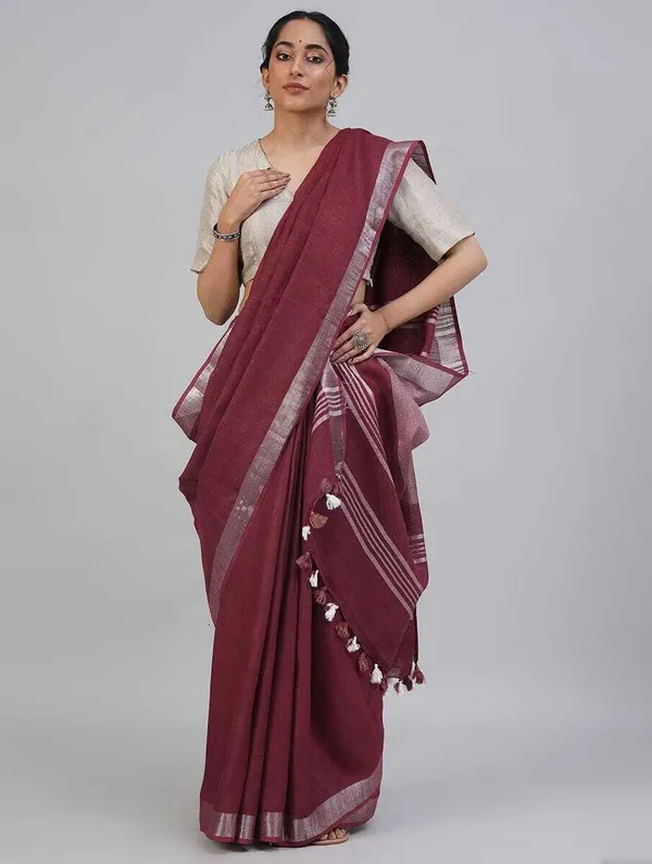 Maroon_Bhagalpuri_Cotton_Linen_Saree_For_Women