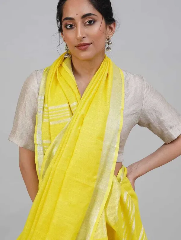 Yellow_Bhagalpuri_Cotton_Linen_Saree_For_Women